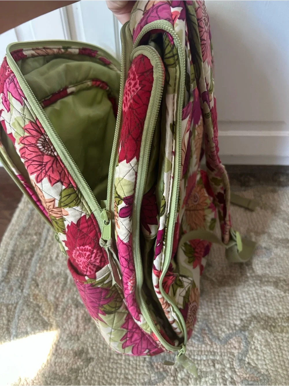 Vera Bradley Quilted Floral Backpack in Pink, Green, Cream